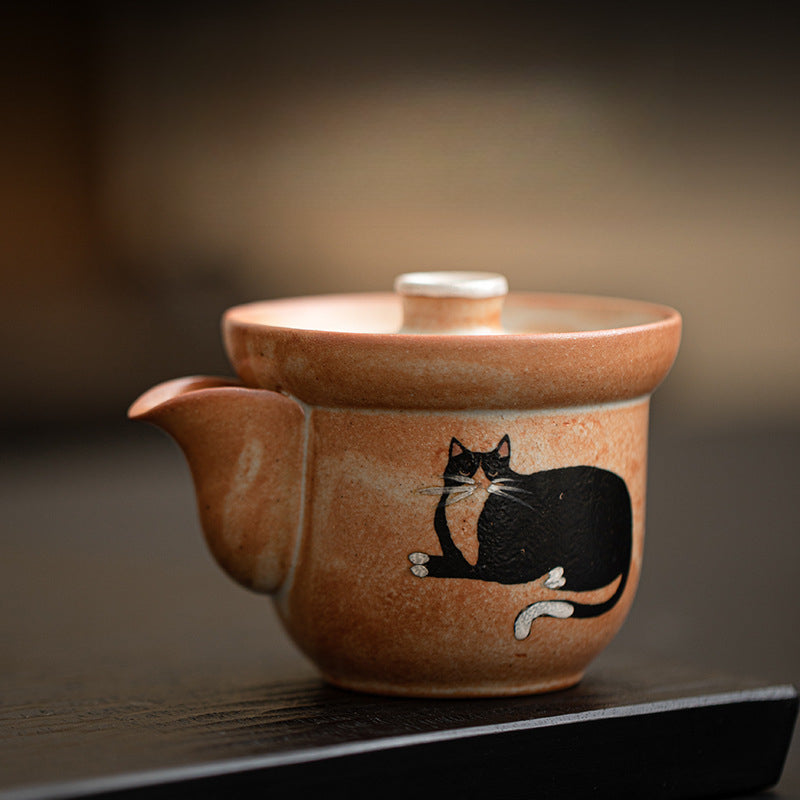 Gohobi Handmade Black Ink Hand-painted Cat Gaiwan 002  Hohin Teapot