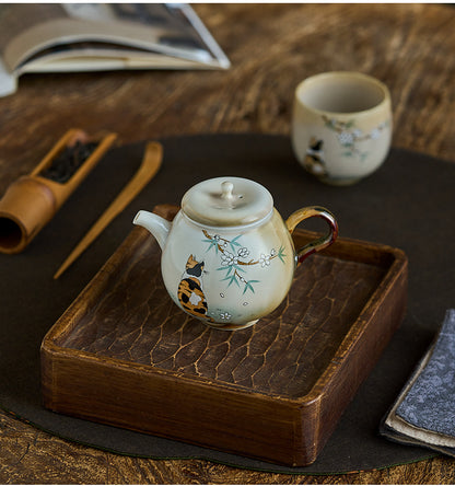 Gohobi Hand-Painted Orange Cat Teapot