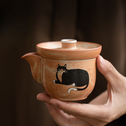 Gohobi Handmade Black Ink Hand-painted Cat Gaiwan 002  Hohin Teapot