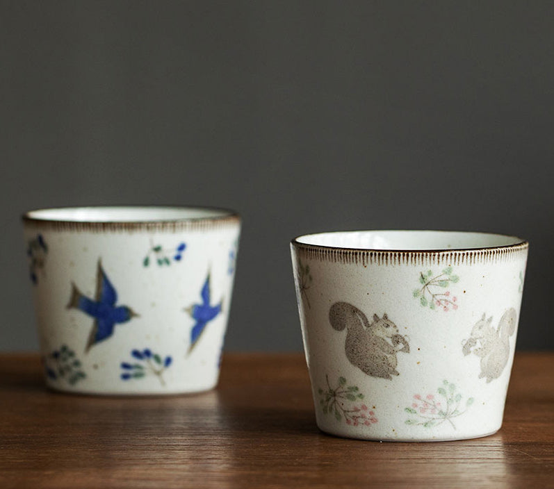 Gohobi Japanese Mino-Fired Squirrel Swallow Ceramic Cups