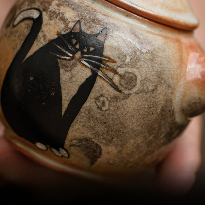 Gohobi Handmade Black Ink Hand-painted Cat Teapot 013