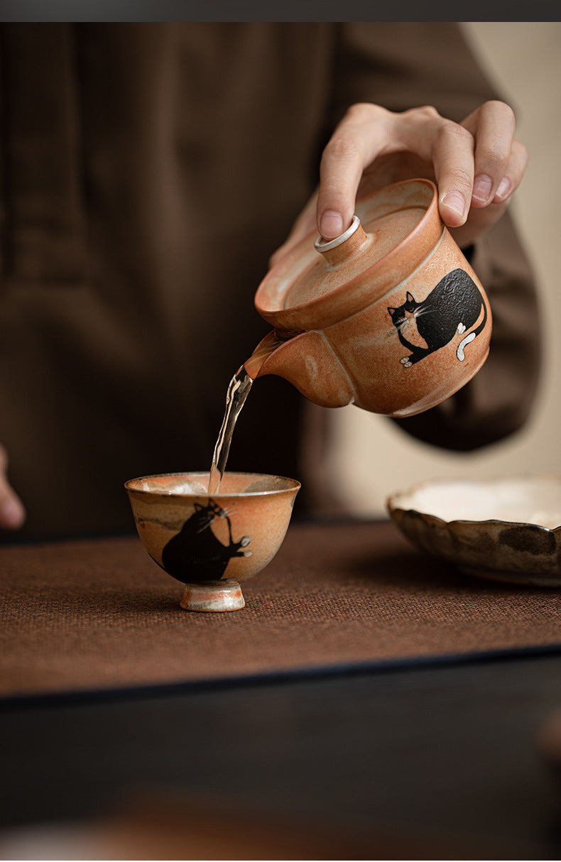 Théière en porcelaine Gohobi peinte à la main en forme de chat Gaiwan 002 Hohin