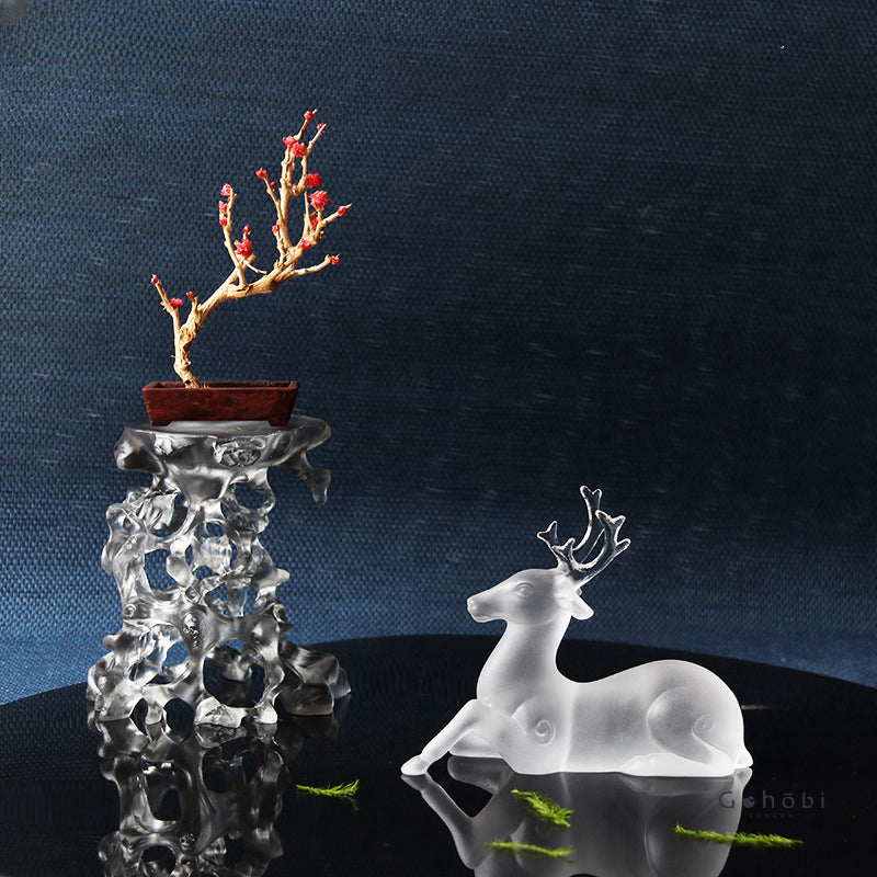 Gohobi Pate de Verre Deer Shaped Coloured Glass Ornament Pen Holder Paperweight