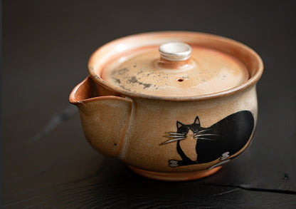 Gohobi Handmade Black Ink Hand-painted Cat Gaiwan 009  Hohin Teapot