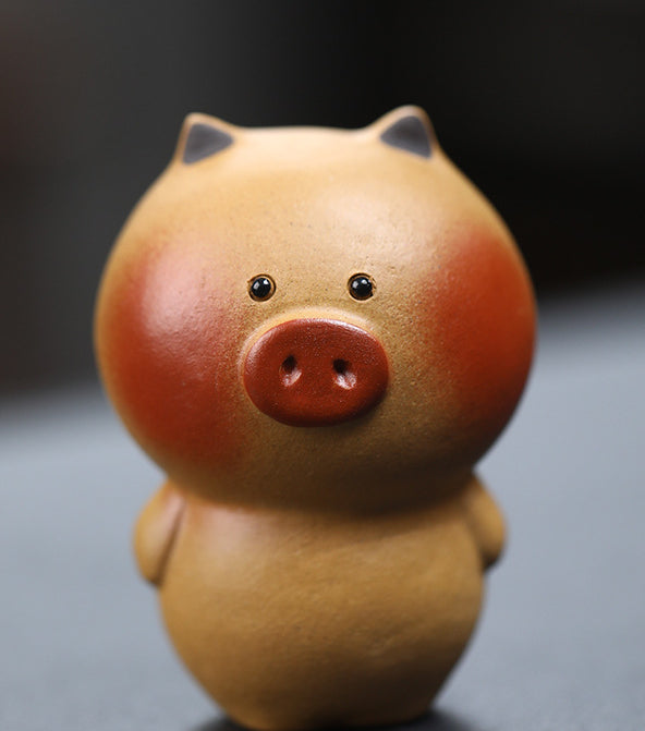 Gohobi Handmade Ceramic YiXing Clay Standing Pig Ornament Tea pet