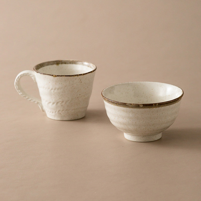 Gohobi Japanese Kakuni Ceramic Water Mug and Rice Bowl Set