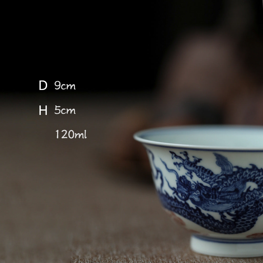 Gohobi Hand-painted Wood-fired Blue & White Dragon Porcelain Tea Cup