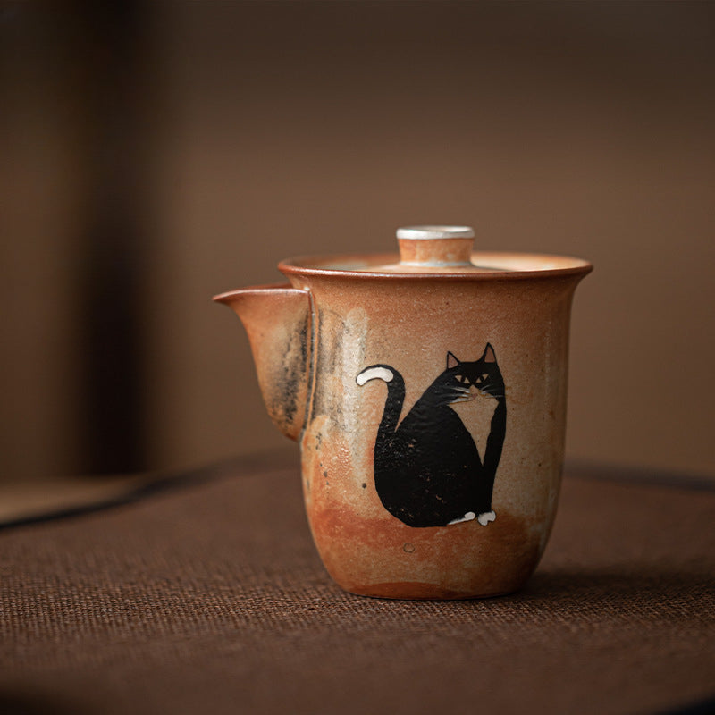 Gohobi Handmade Black Ink Hand-painted Cat Gaiwan 008  Hohin Teapot