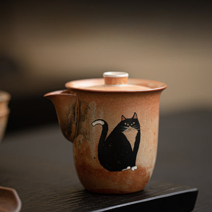 Gohobi Handmade Black Ink Hand-painted Cat Gaiwan 008  Hohin Teapot