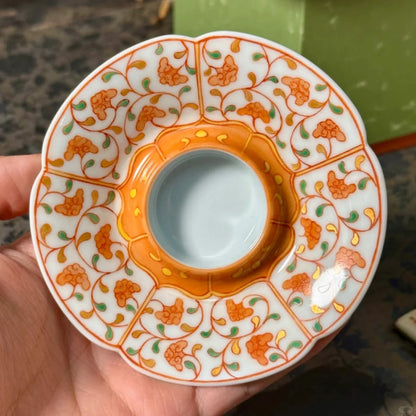 [清和堂 x Gohobi Gallery] Soucoupe à thé peinte à la main en forme de Ganoderma Lucidum rouge doré et orange