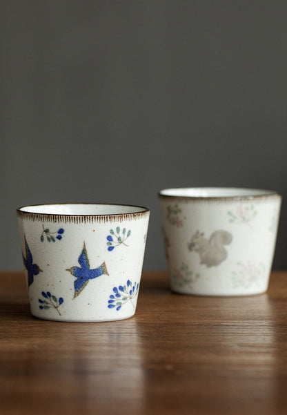 Gohobi Japanese Mino-Fired Squirrel Swallow Ceramic Cups