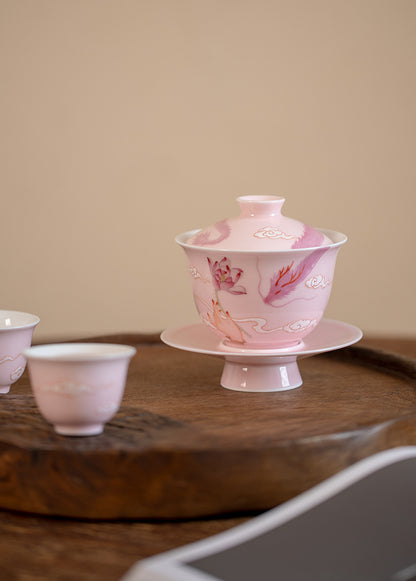 Gohobi Hand-painted Pink Dragon Gaiwan