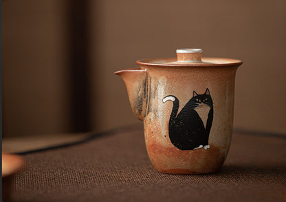 Gohobi Handmade Black Ink Hand-painted Cat Gaiwan 008  Hohin Teapot