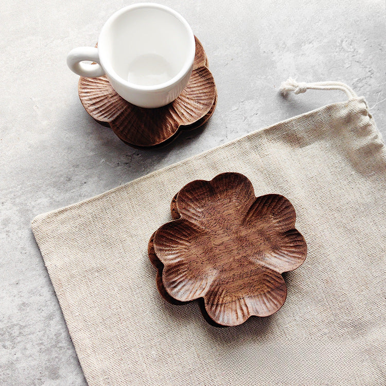 Gohobi Walnut Floral Shape Coasters