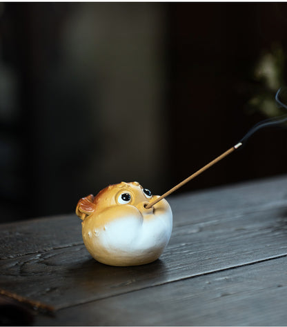 Gohobi Handmade Ceramic YiXing Clay Puffer Fish Ornament Tea pet incense holder