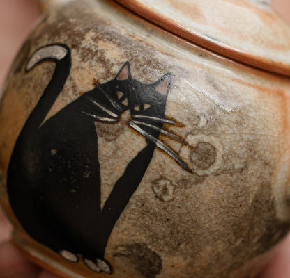 Gohobi Handmade Black Ink Hand-painted Cat Teapot 013