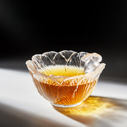 Gohobi Pate de Verre Tasse à Thé en Verre à Neige Gravée Lapin