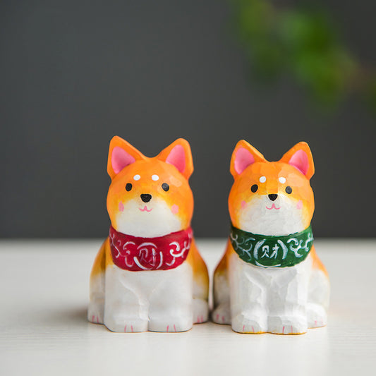 Ornement en bois fait main en forme de grand chien Shiba Inu assis de Gohobi