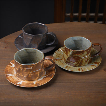 Gohobi Handmade Nordic Style Stoneware Coffee Mug and Saucer Set