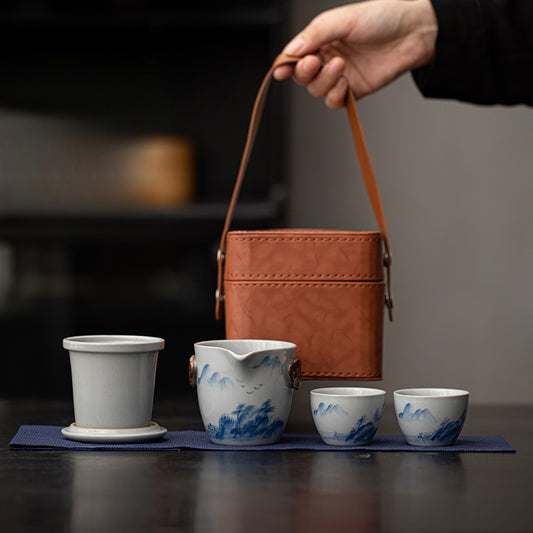 Gohobi Hand-painted Travel Teapot Gaiwan Set