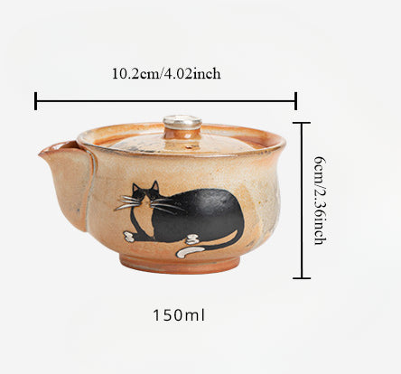 Gohobi Handmade Black Ink Hand-painted Cat Gaiwan 009  Hohin Teapot