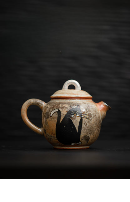 Gohobi Handmade Black Ink Hand-painted Cat Teapot 013