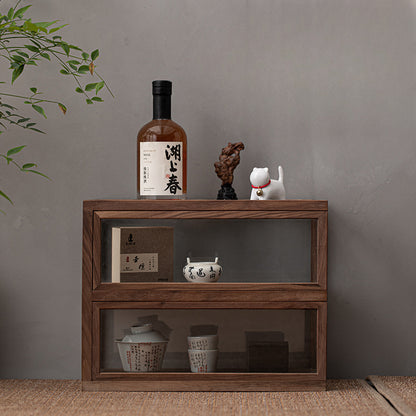 Armoire à thé en verre et bois de noyer Gohobi (deux portes coulissantes simples)