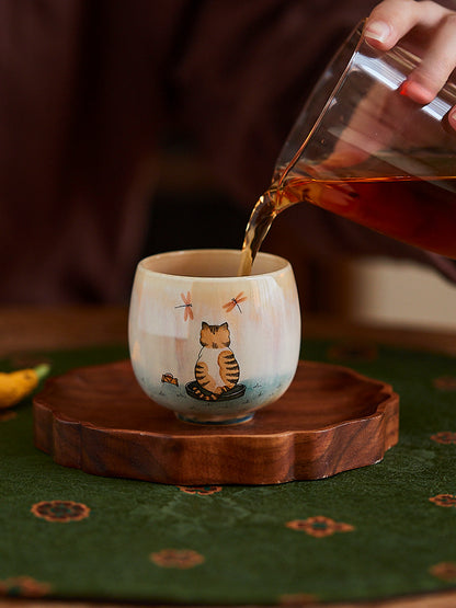 Gohobi Hand-Painted Retro Orange Cat Tea Cup