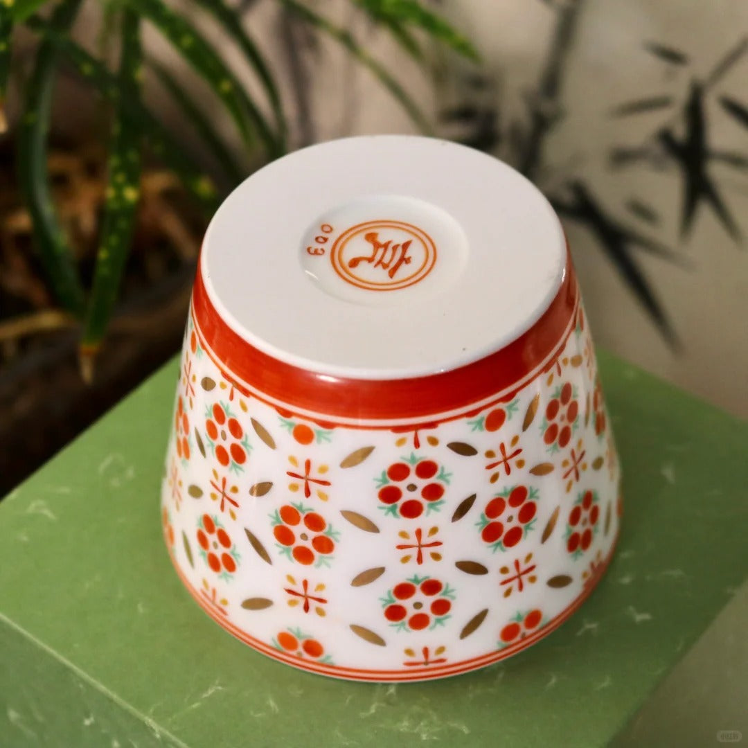 [Qinghetang x Gohobi Gallery] Hand-painted Golden Red Lotus Tea Cup Coffee Cup