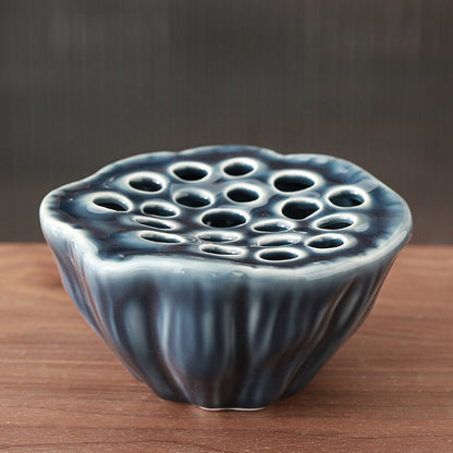 Vase de table blanc et bleu style japonais Gohobi Lotus