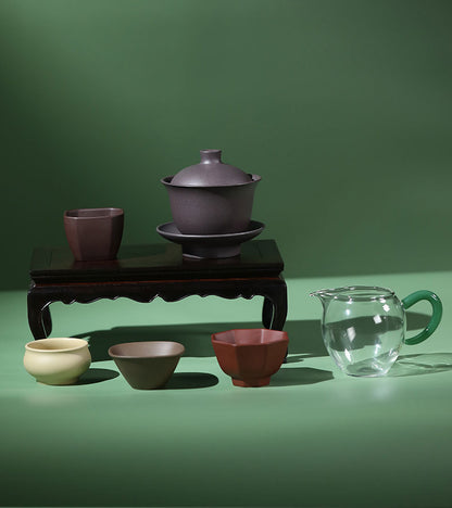 Gohobi Yixing Clay Handmade Purple Sand Gaiwan Tea Set