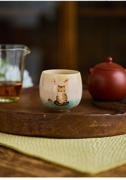 Gohobi Hand-Painted Retro Orange Cat Tea Cup