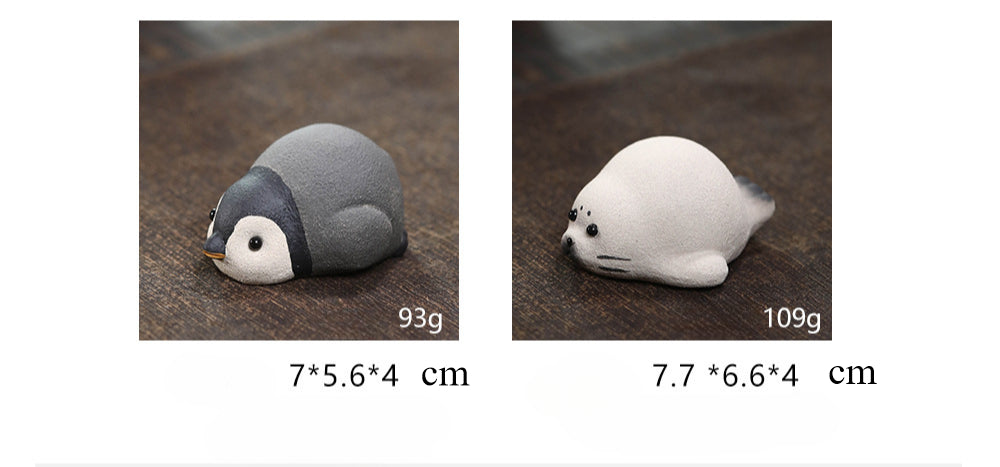 Gohobi Handmade Ceramic YiXing Clay Penguin and Seal Ornament Tea pet