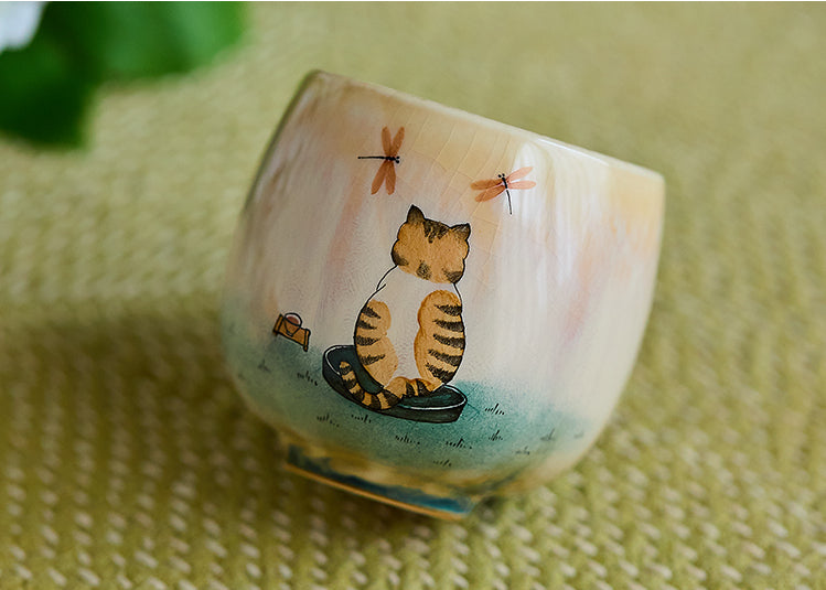 Gohobi Hand-Painted Retro Orange Cat Tea Cup