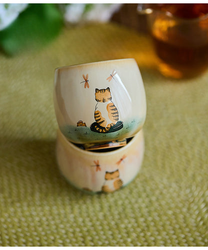 Gohobi Hand-Painted Retro Orange Cat Tea Cup