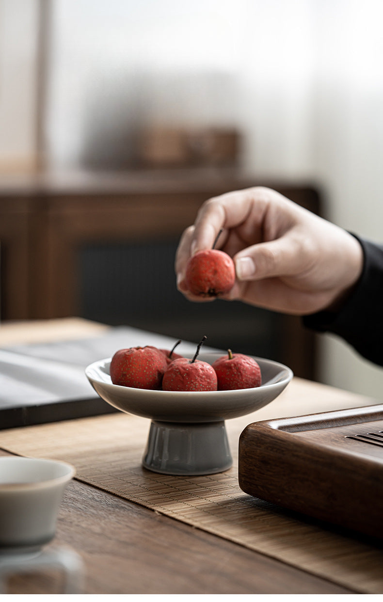 Gohobi Traditional Japanese Grey and Green Glazed Fruit Nuts Plate