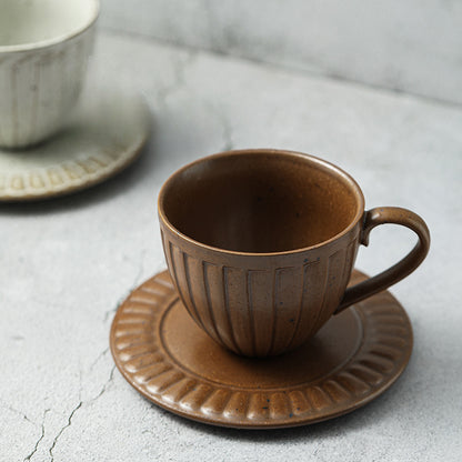 Gohobi Handmade Vintage Stoneware Coffee Mug and Saucer Set