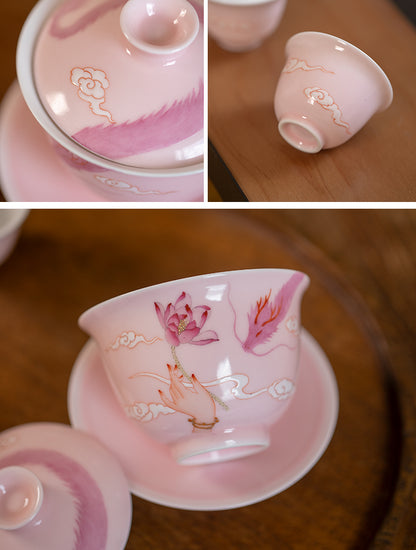 Gohobi Hand-painted Pink Dragon Gaiwan