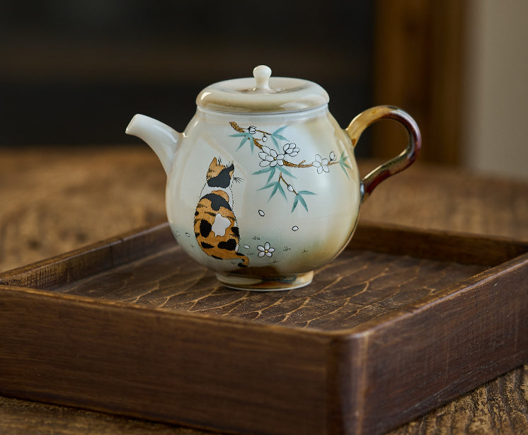 Gohobi Hand-Painted Orange Cat Teapot