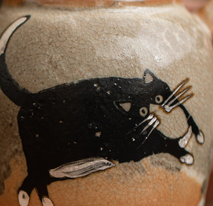 Gohobi Handmade Black Ink Hand-painted Cat Teapot 006