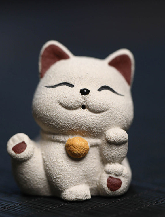 Gohobi Handmade Ceramic YiXing Clay Lucky Cat Ornament Tea pet