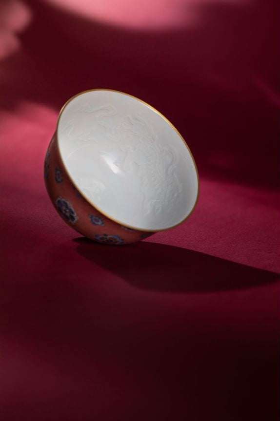 [清本源 x Gohobi Gallery] Double-Lion Pattern Red Glaze Precious Lotus Cup