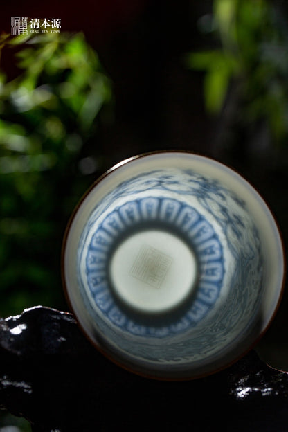 [清本源 x Gohobi Gallery] Double-Dragon Pattern Blue-on-Blue Precious Lotus Gaiwan