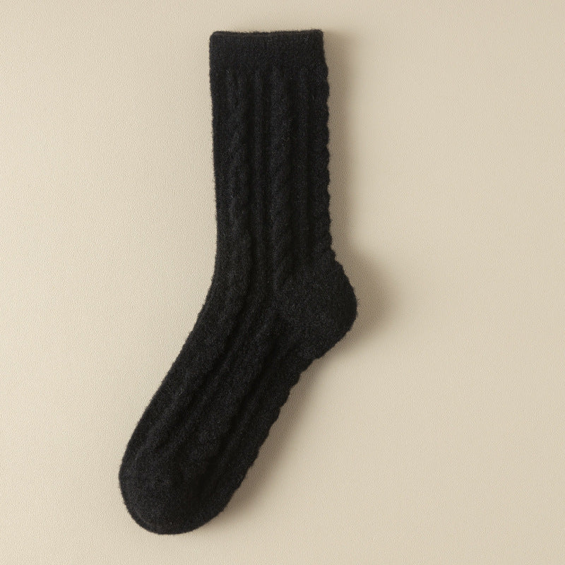 Chaussettes en cachemire torsadé épais en velours d'automne et d'hiver pour femmes, tube moyen, chaussettes chaudes de confinement post-partum, chaussettes de sommeil, vêtements d'extérieur taille haute