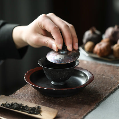 Gohobi Handmade Silver Snowflake Black Gaiwan