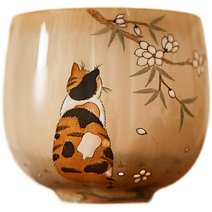 Gohobi Hand-painted Orange & Black Cat Ceramic Tea Cup