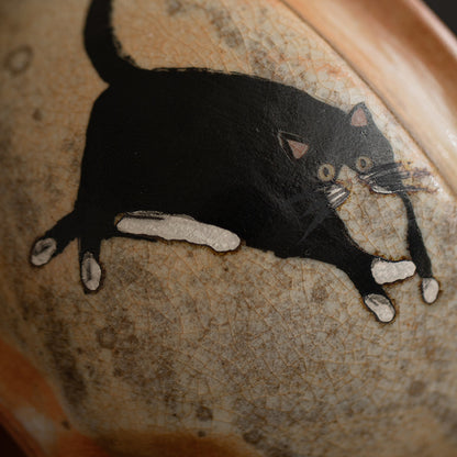 Gohobi Handmade Black Ink Hand-painted Cat Bowl 001