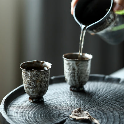 Tasse à thé en céramique argentée faite à la main Gohobi cuite au feu de bois