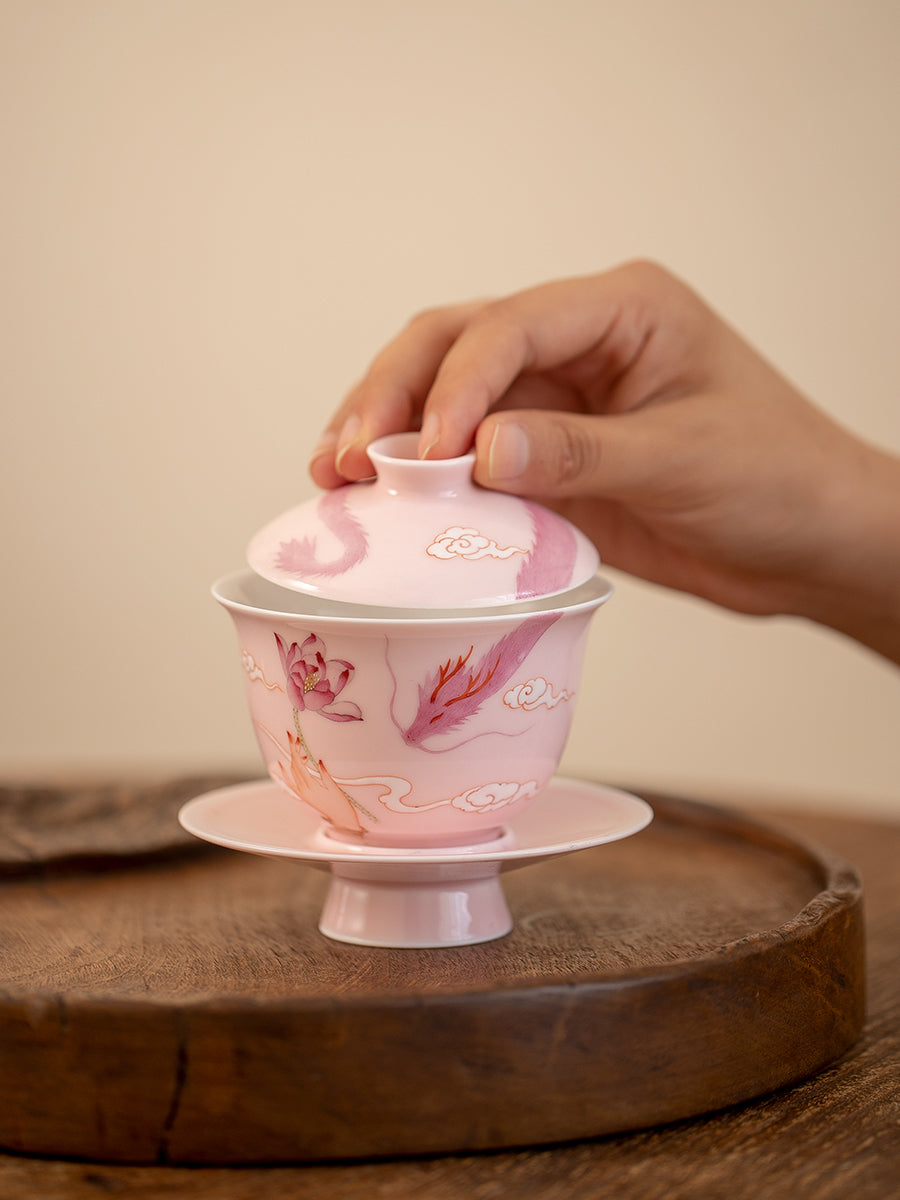 Gohobi Hand-painted Pink Dragon Gaiwan