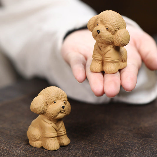 Gohobi Handmade Ceramic YiXing Clay Teddy Dog Ornament Tea pet